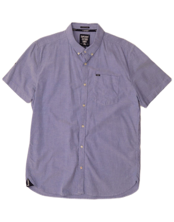 Superdry Ανδρικό πουκάμισο Oxford κοντομάνικο XL μπλε βαμβακερό