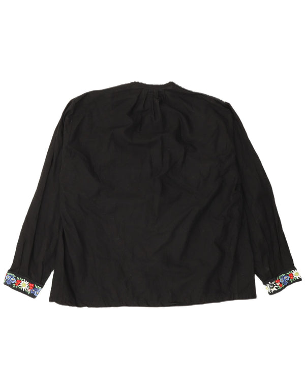 Vintage γυναικεία μακρυμάνικη μπλούζα τοπ UK 18 XL Μαύρη φλοράλ
