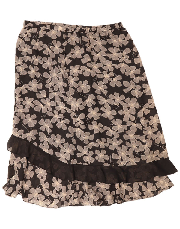 Vintage γυναικεία ίσια φούστα UK 22 3XL W40 Μαύρος φλοράλ πολυεστέρας