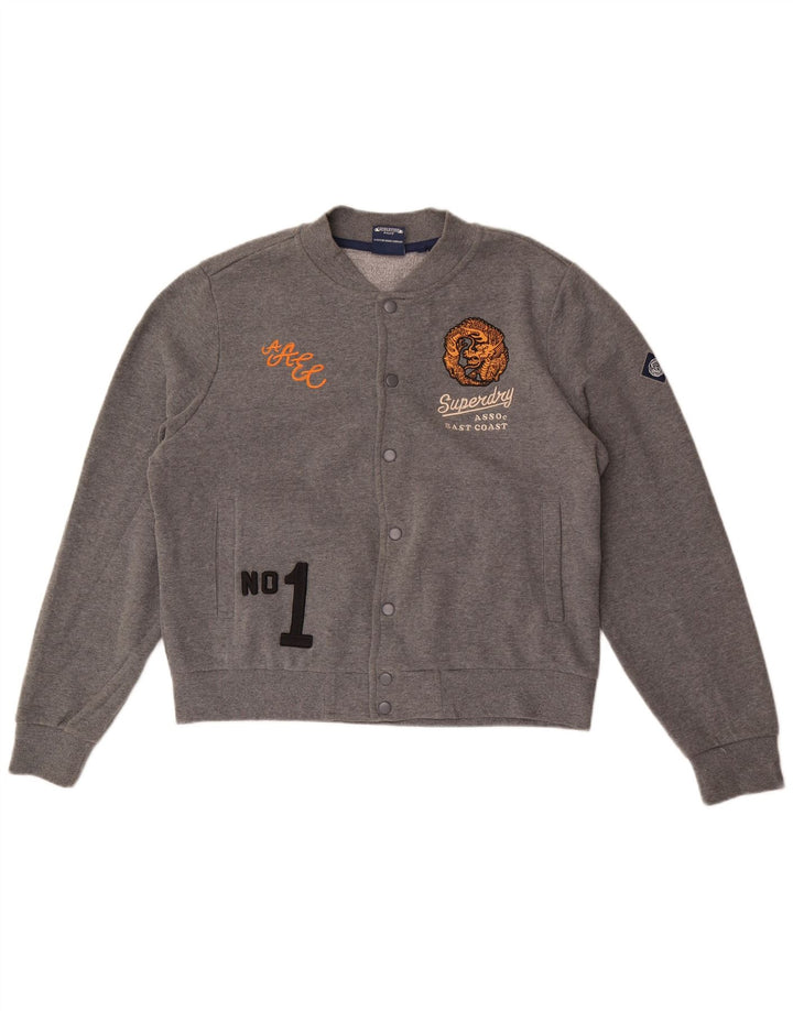 Superdry Γυναικεία φόρμα φόρμας γραφικών Top Jacket UK 16 Large Grey Flecked