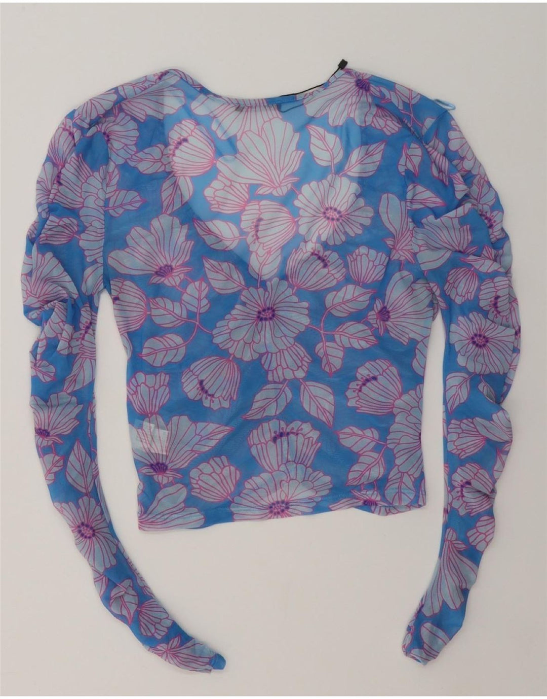 ZARA Womens Long Sleeve Crop Blouse Top UK 12 Medium Blue Floral Polyester Vintage Zara and Second-Hand Zara from Messina Hembry 