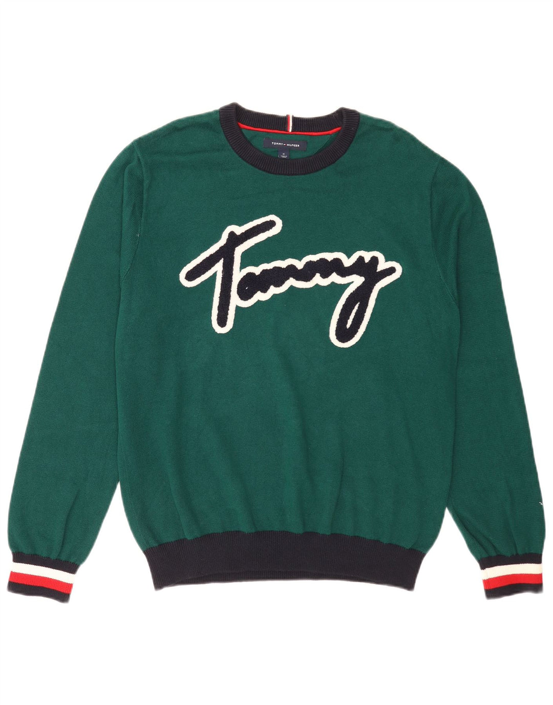 Ανδρικό πουλόβερ με λαιμόκοψη Tommy Hilfiger με μεσαίο πράσινο χρώμα