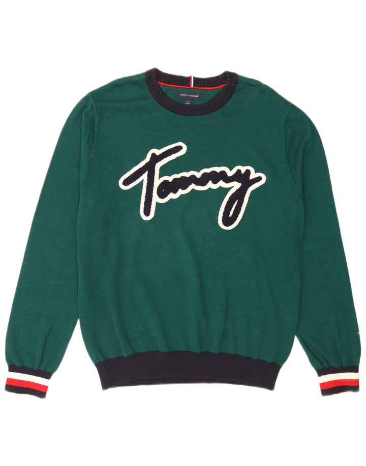 Ανδρικό πουλόβερ με λαιμόκοψη Tommy Hilfiger με μεσαίο πράσινο χρώμα