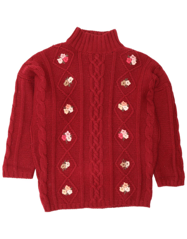 Vintage γυναικείο πουλόβερ με λαιμό χελώνα UK 18 XL Red Floral