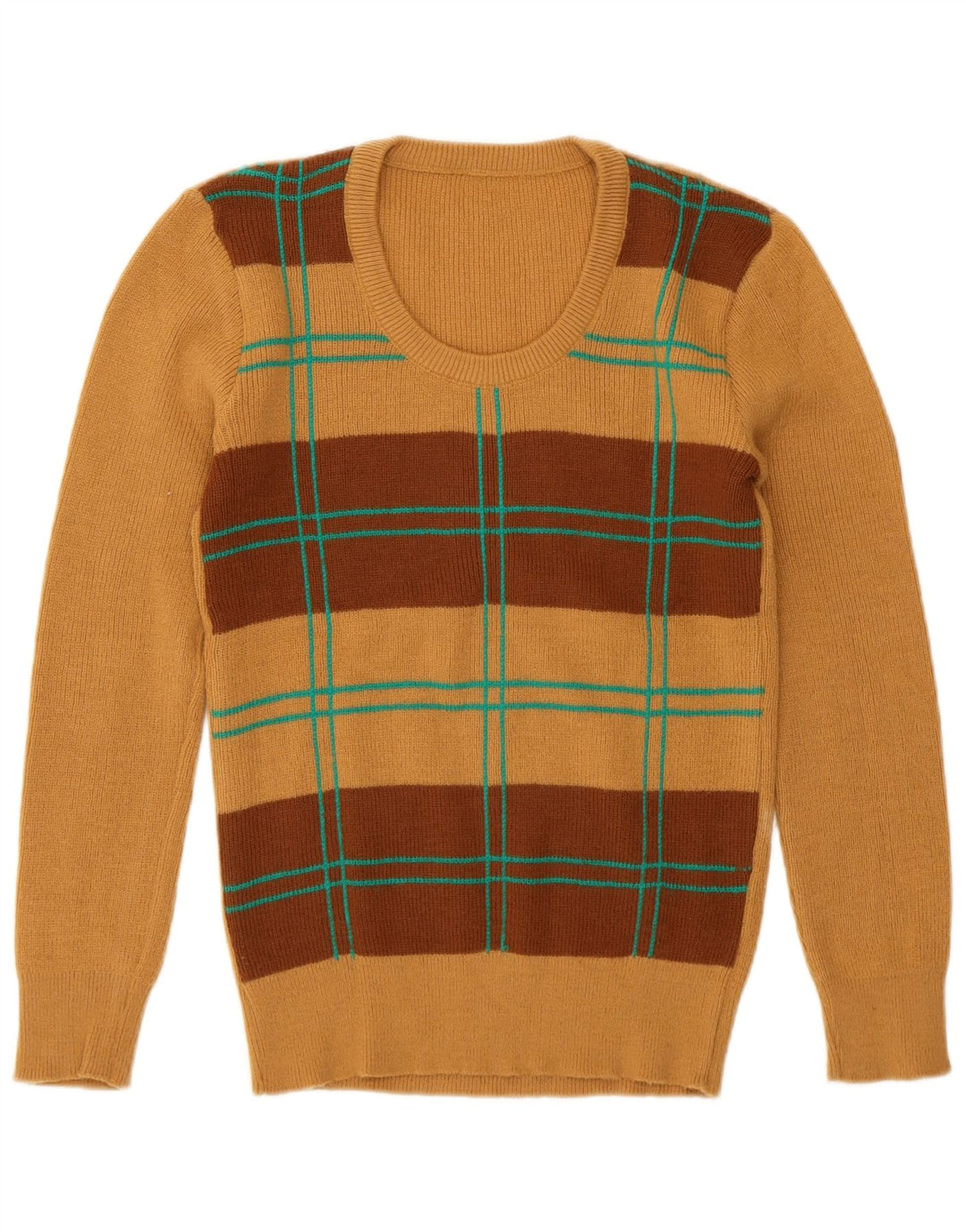 Vintage γυναικείο πουλόβερ με λαιμόκοψη UK 12 μεσαίου καφέ γεωμετρικό