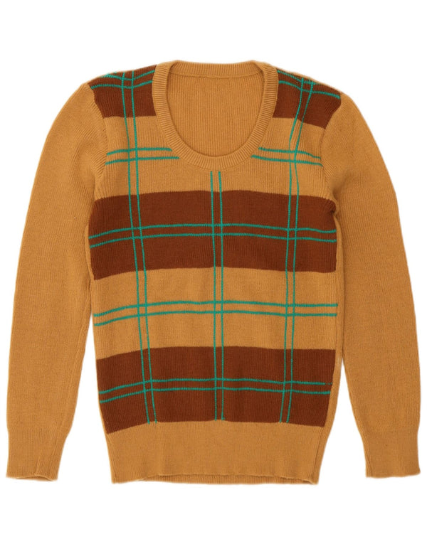 Vintage γυναικείο πουλόβερ με λαιμόκοψη UK 12 μεσαίου καφέ γεωμετρικό