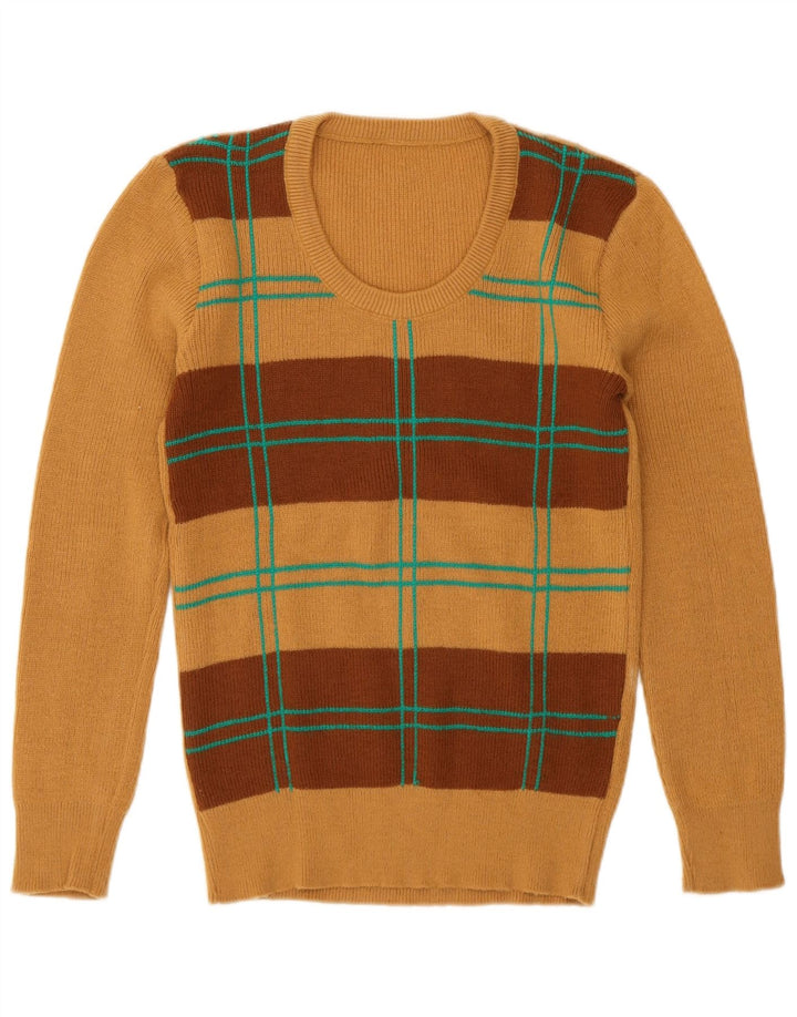 Vintage γυναικείο πουλόβερ με λαιμόκοψη UK 12 μεσαίου καφέ γεωμετρικό