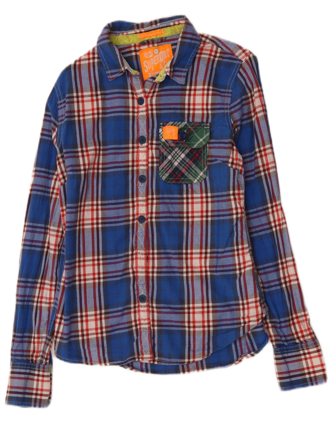 Γυναικείο φανελένιο πουκάμισο SUPERDRY UK 12 μεσαίο μπλε βαμβακερό καρό