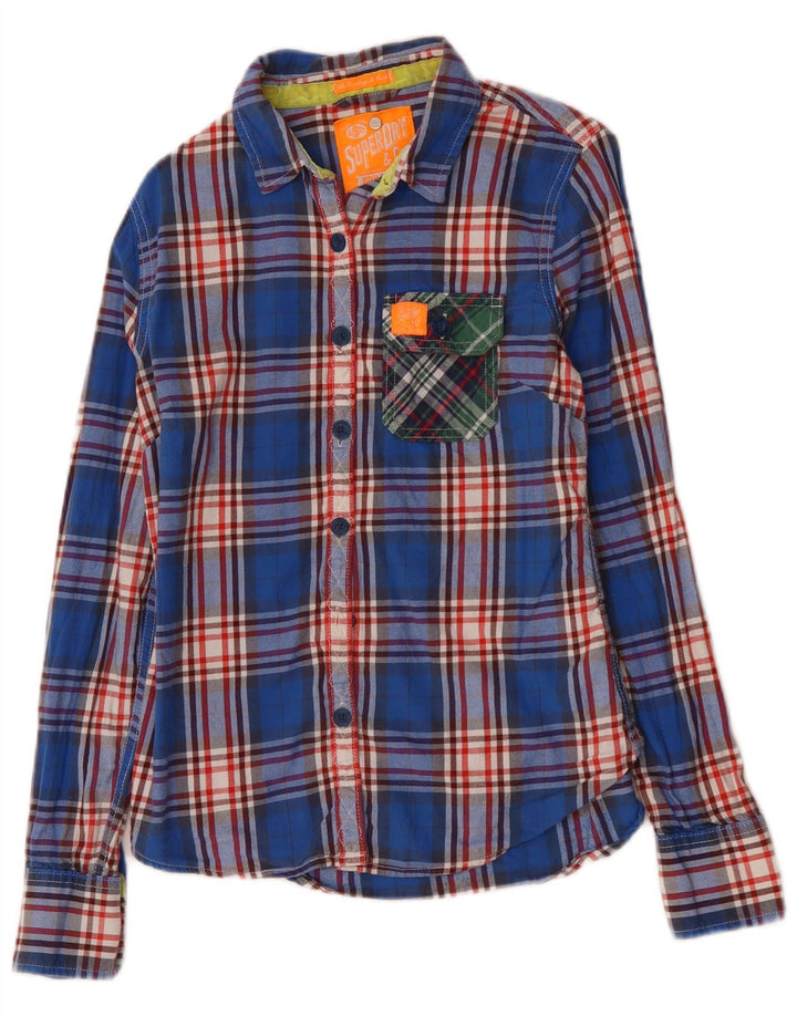 Γυναικείο φανελένιο πουκάμισο SUPERDRY UK 12 μεσαίο μπλε βαμβακερό καρό