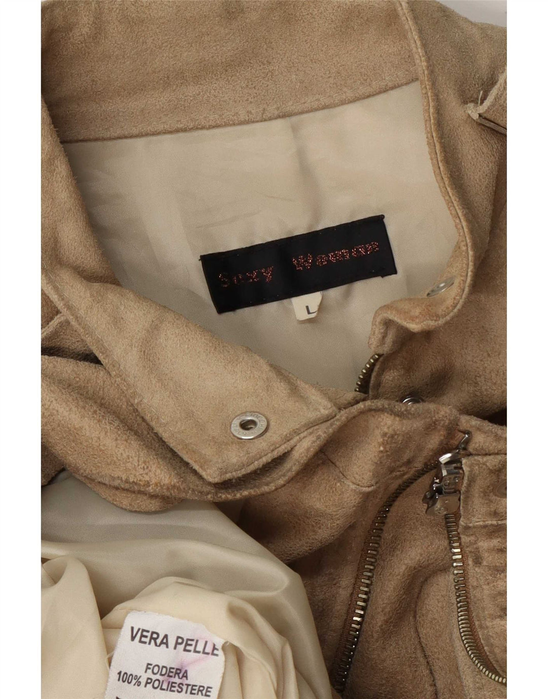 Vintage Γυναικείο Suede Jacket UK 14 Large Beige Leather