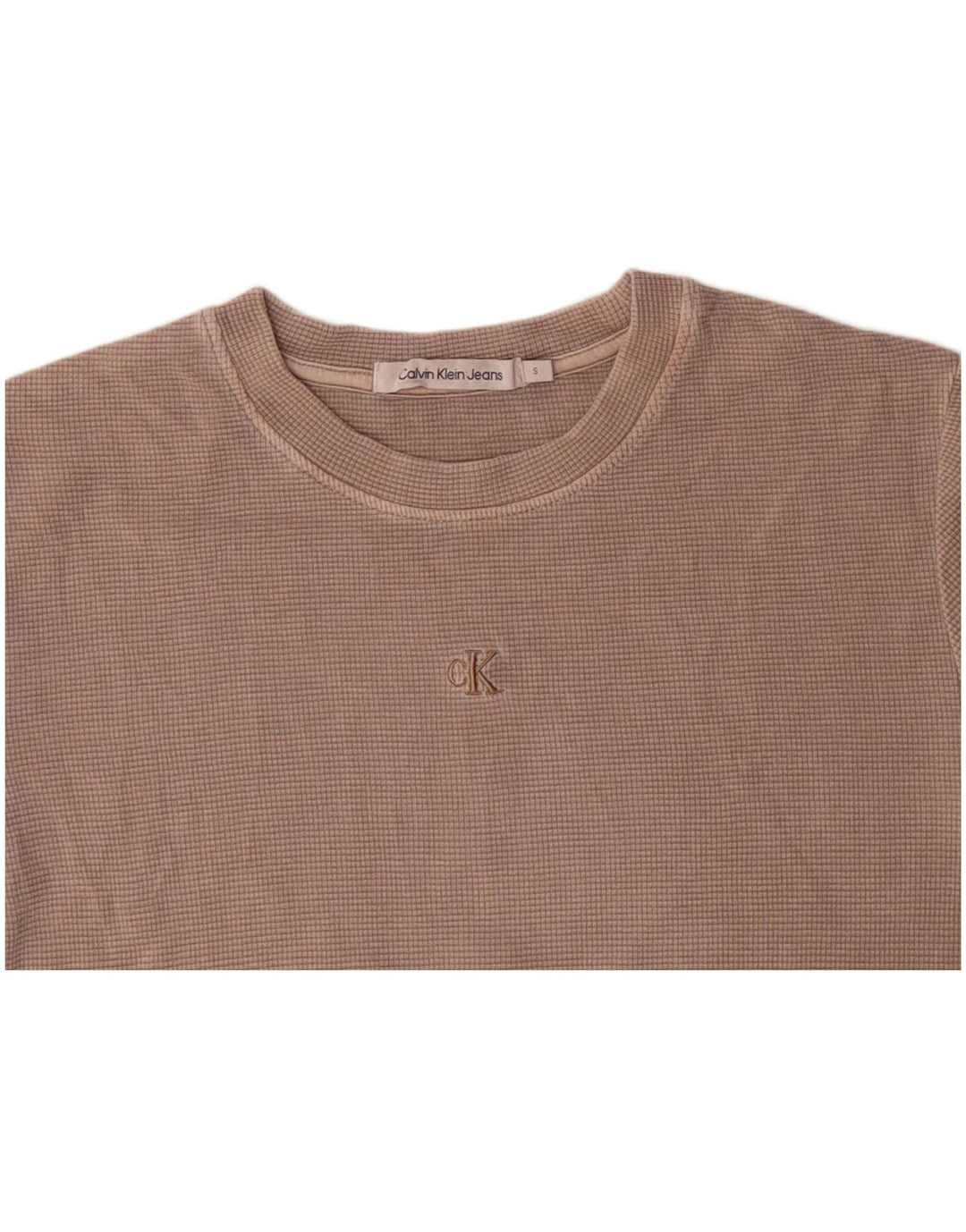 CALVIN KLEIN JEANS Γυναικείο T-Shirt τοπ UK 10 Small Beige βαμβακερό