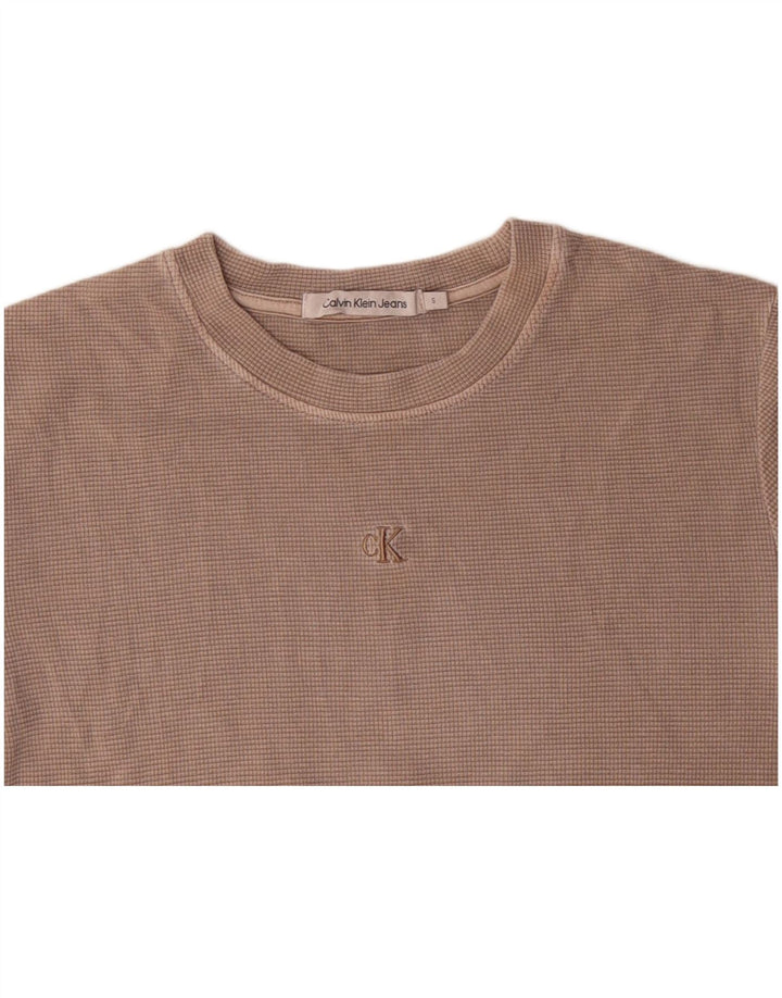 CALVIN KLEIN JEANS Γυναικείο T-Shirt τοπ UK 10 Small Beige βαμβακερό