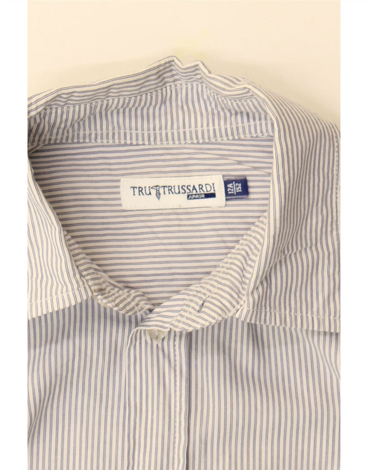 TRUSSARDI JUNIOR Boys Shirt 11-12 Years White Striped Cotton Vintage Trussardi Junior and Second-Hand Trussardi Junior from Messina Hembry 