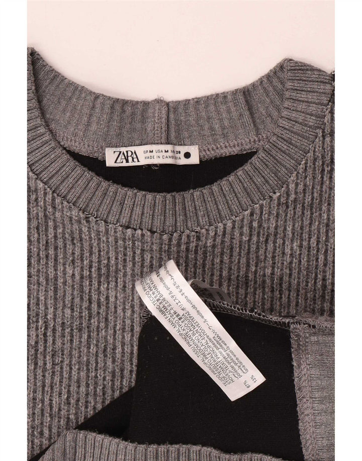 Zara Γυναικείο πουλόβερ με λαιμόκοψη UK 14 Medium Grey Polyester