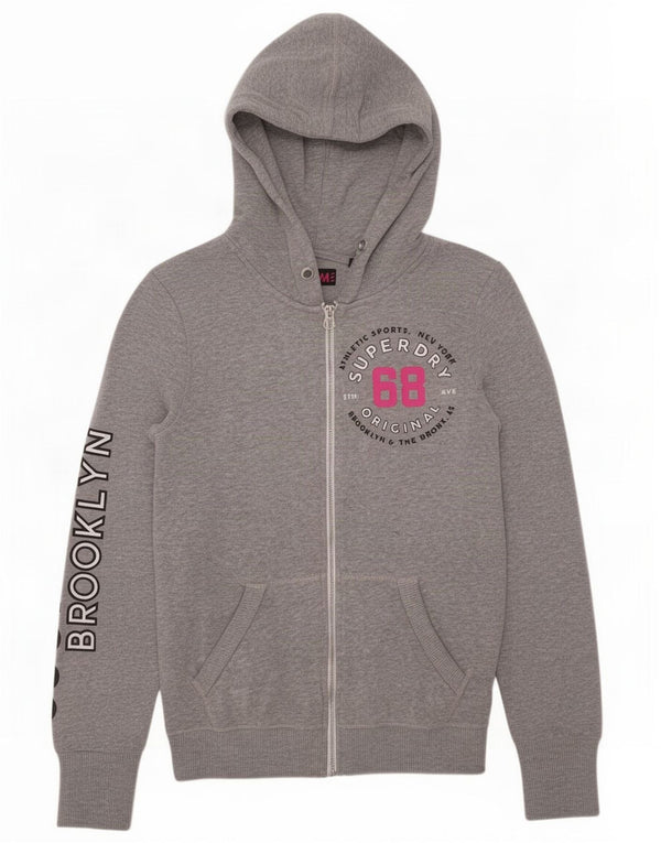 Superdry γυναικείο πουλόβερ με κουκούλα με φερμουάρ Brooklyn UK 6 XS γκρι βαμβακερό
