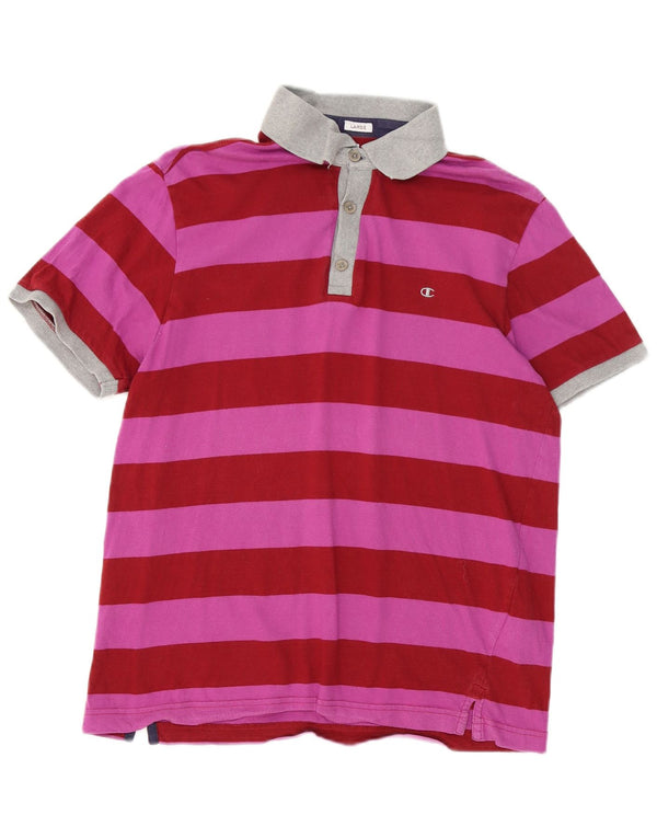 Champion Mens Heritage Fit Rugby Polo πουκάμισο μεγάλο ροζ ριγέ βαμβακερό
