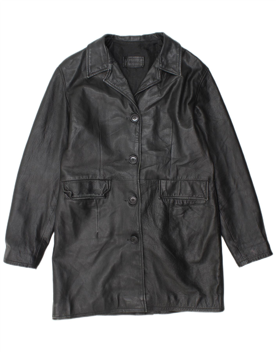 VINTAGE Γυναικείο Δερμάτινο Παλτό UK 18 XL Μαύρο Δερμάτινο