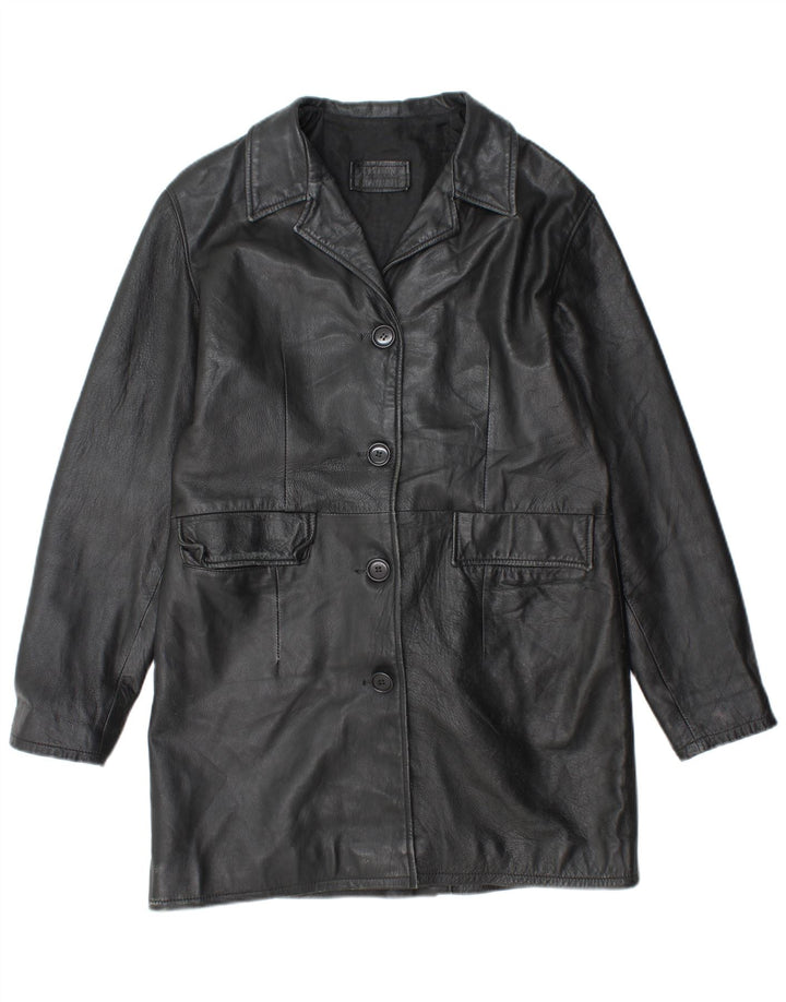 VINTAGE Γυναικείο Δερμάτινο Παλτό UK 18 XL Μαύρο Δερμάτινο