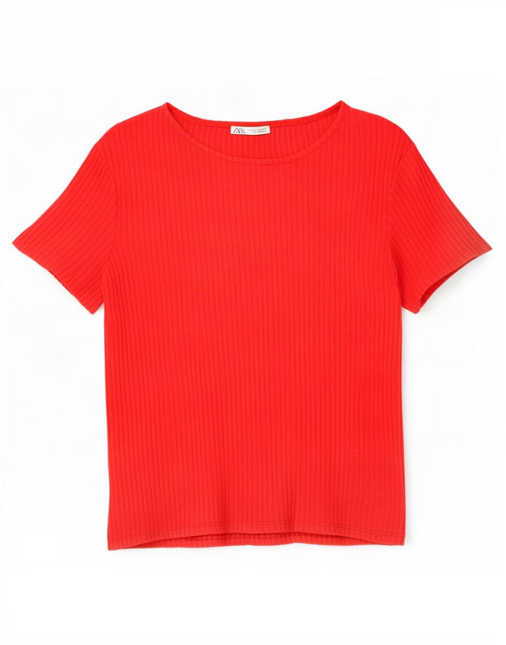 Zara Γυναικείο T-Shirt Top UK 12 Medium Red Viscose
