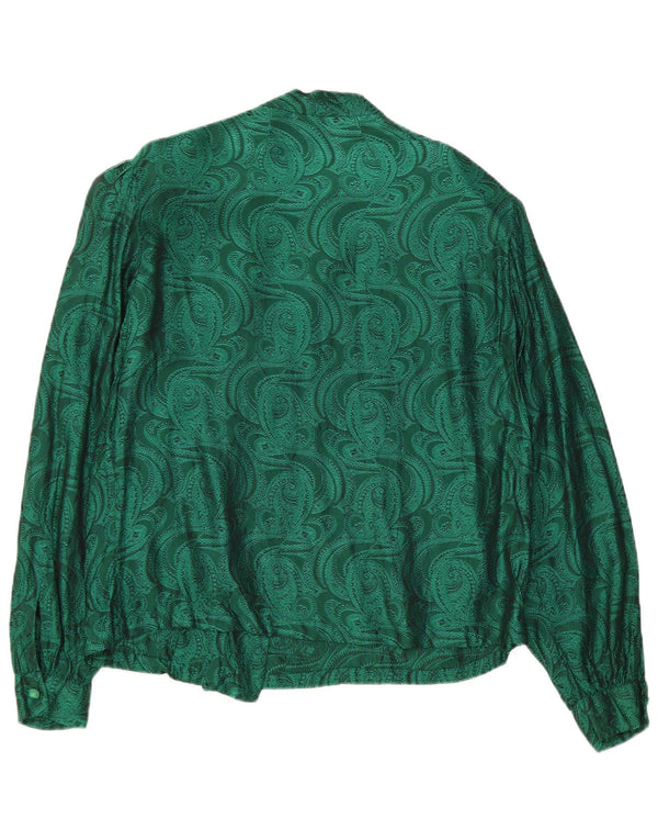Vintage γυναικείο μακρυμάνικο μπλούζα UK 16 Large Green Paisley Retro