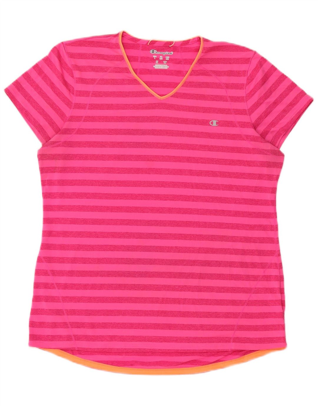 Champion γυναικείο T-shirt Top UK 16 μεγάλο ροζ ριγέ πολυεστέρα
