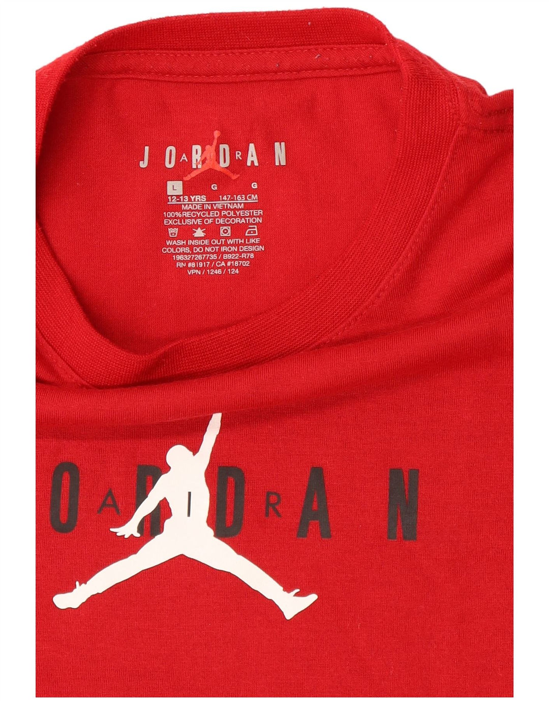 Jordan Boys Graphic T-Shirt Top 12-13 Years Large Red Polyester