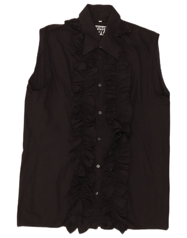 Vintage γυναικείο αμάνικο μπλουζάκι μπροστινό UK 18 XL μαύρο