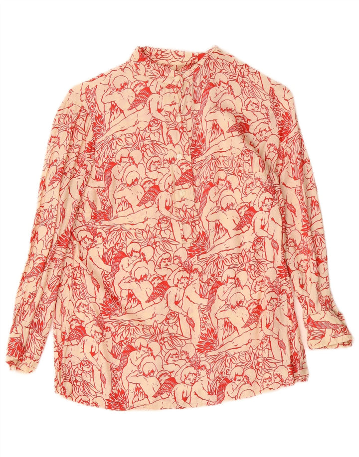 VINTAGE Γυναικείο γραφικό πουκάμισο Μπλούζα UK 12 Medium White