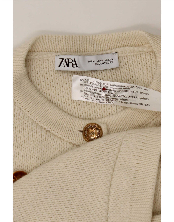 Zara Γυναικείο πουλόβερ ζακέτας UK 12 Ακρυλικό μεσαίο υπόλευκο
