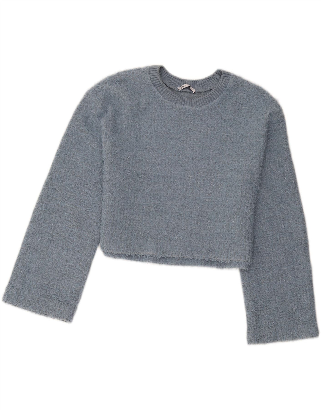 Zara Γυναικείο πουλόβερ με λαιμόκοψη Crop Crop UK 14 Medium Blue Polyester