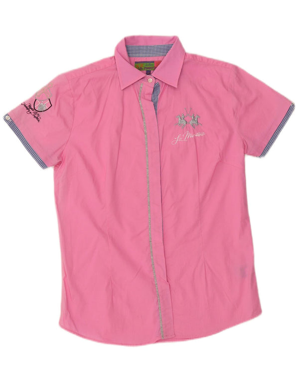 La Martina Γυναικείο κοντομάνικο πουκάμισο UK 18 XL ροζ βαμβακερό