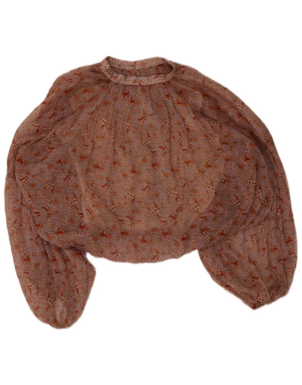 Zara Γυναικεία Crop μακρυμάνικη Crop μπλούζα UK 10 Small Brown Paisley