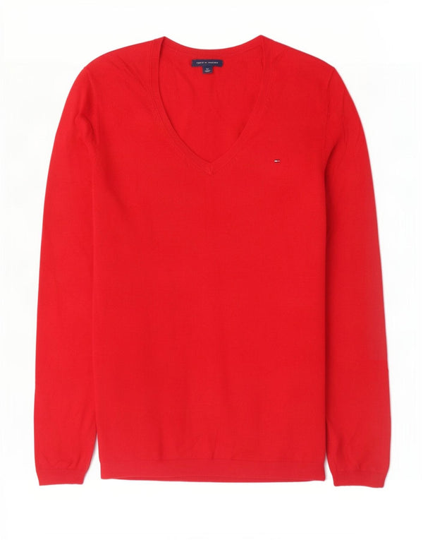Tommy Hilfiger γυναικείο πουλόβερ με λαιμόκοψη με V λαιμόκοψη UK 10 μικρό κόκκινο βαμβακερό