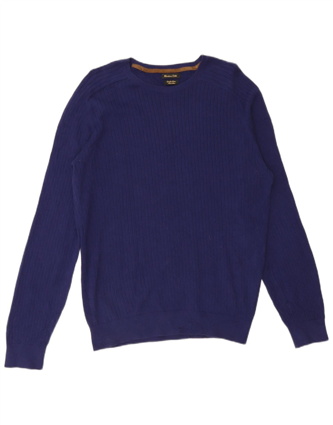 Massimo Dutti Ανδρικό πουλόβερ με λαιμόκοψη, μεγάλο μπλε βαμβακερό