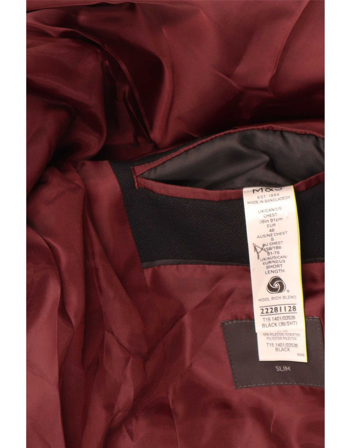 Marks & Spencer Ανδρικό μπουφάν με 2 κουμπιά, λεπτό μαύρο μάλλινο UK 36