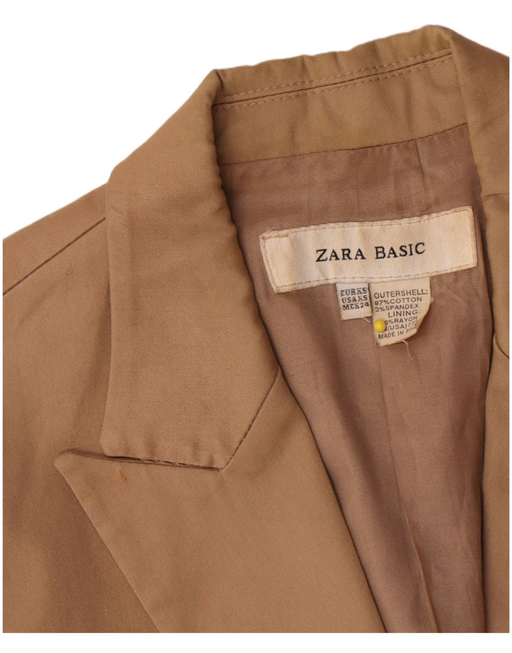 Zara Γυναικείο μπλέιζερ 1 κουμπιού μπουφάν UK 6 XS καφέ βαμβακερό