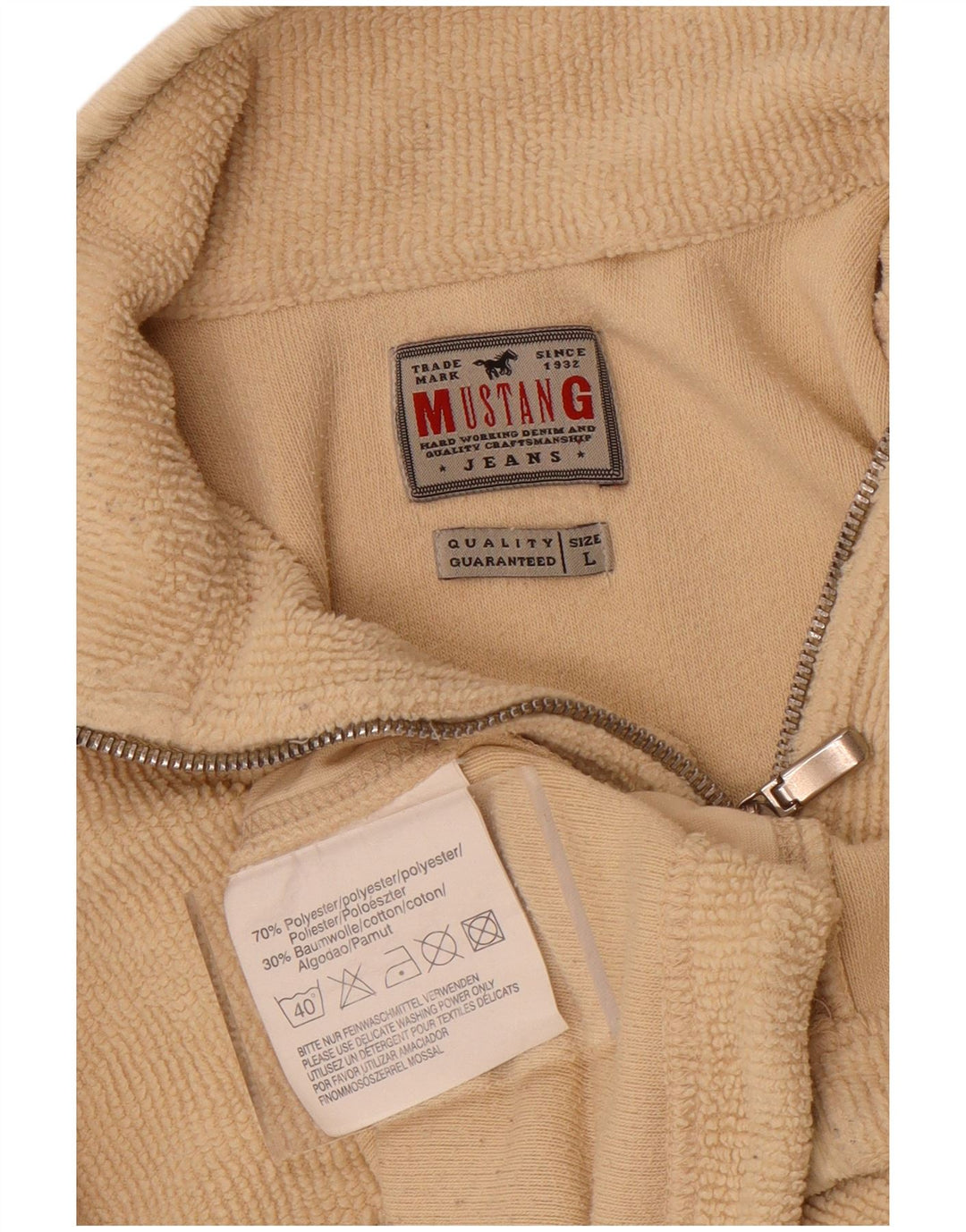 Mustang Ανδρικό φερμουάρ από Fleece Jumper Μεγάλο Μπεζ Χρώμα Πολυεστέρας