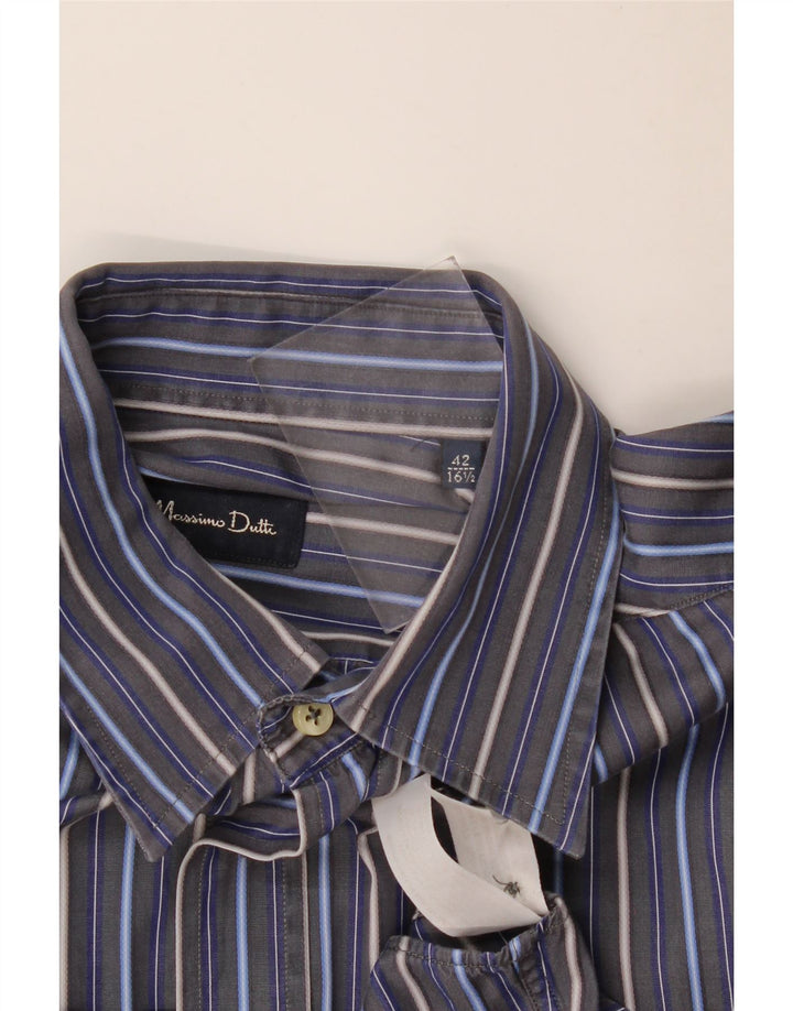 Ανδρικό πουκάμισο Massimo Dutti μεγέθους 42 16 1/2 Large Navy Blue ριγέ