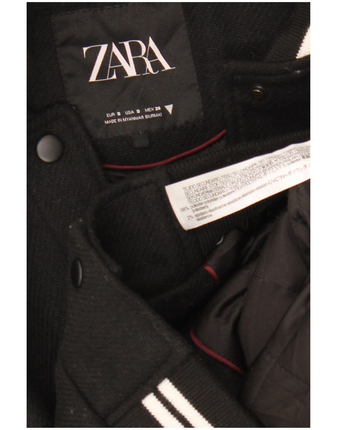 Zara Γυναικείο Μπουφάν Varsity UK 10 Small Black Colourblock
