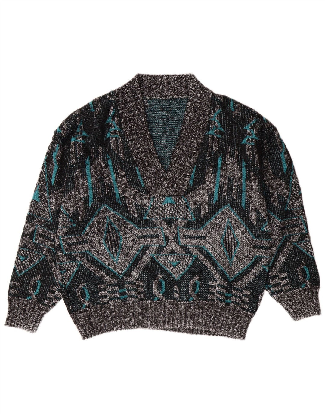 Ανδρικό πουλόβερ με λαιμόκοψη VNTAGE Μεγάλο Γκρι Γεωμετρικό