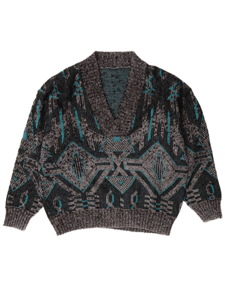 Ανδρικό πουλόβερ με λαιμόκοψη VNTAGE Μεγάλο Γκρι Γεωμετρικό