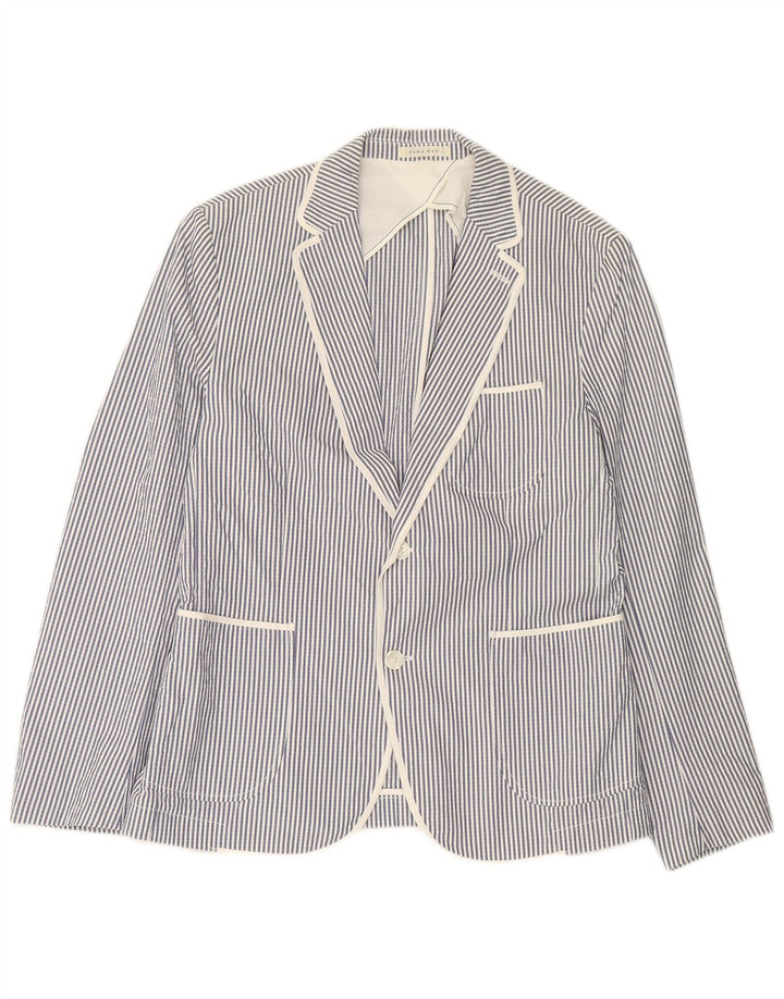 ZARA Mens 2 Button Blazer Jacket IT 54 2XL Blue Striped Cotton