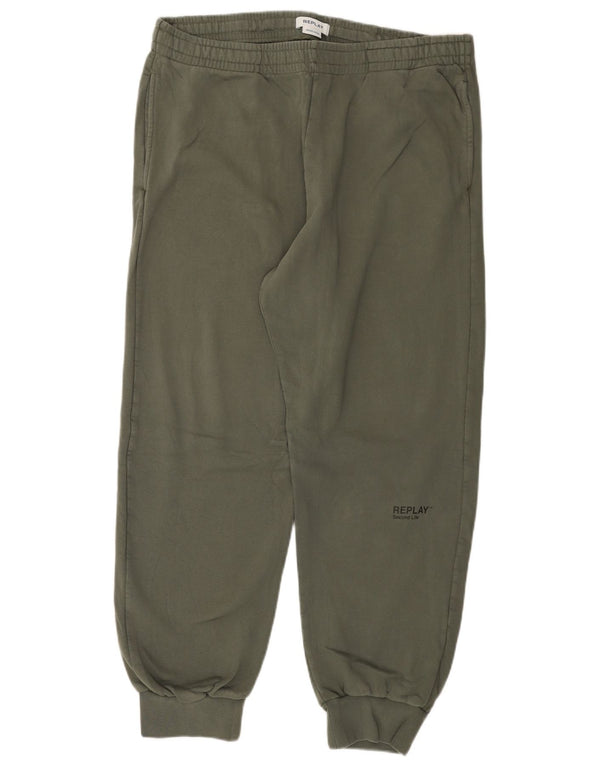 REPLAY Ανδρικά γραφικά αθλητικά παντελόνια Joggers XL Khaki Cotton
