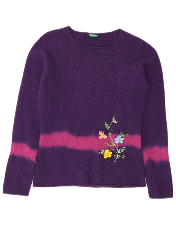 Πουλόβερ Benetton Girls Boat Neck Jumper 11-12 Years XL Purple Colourblock