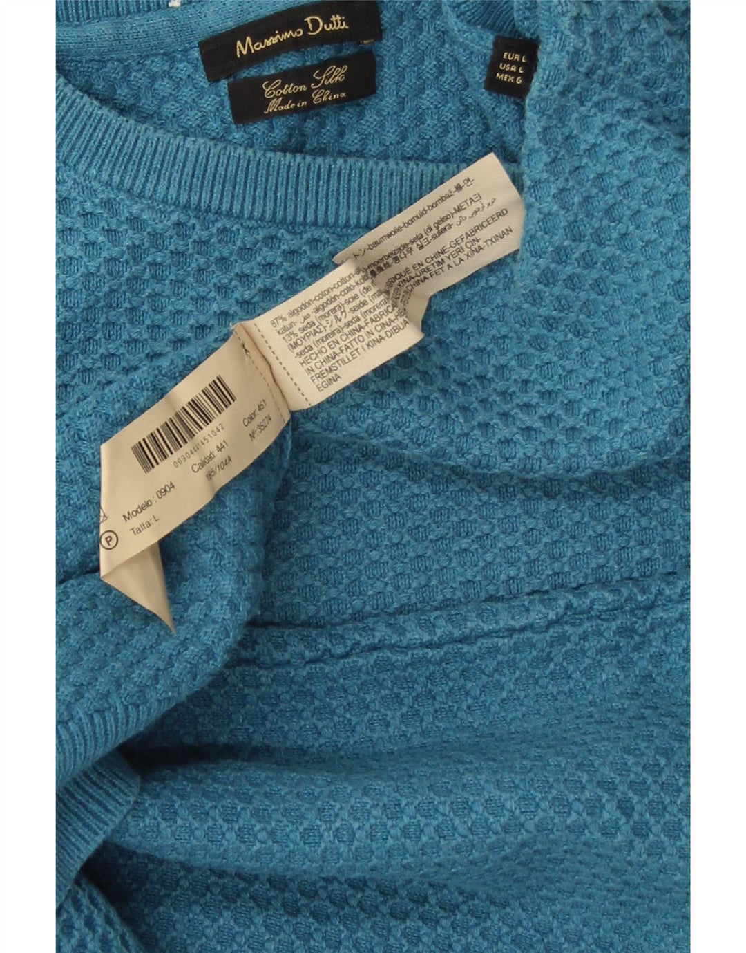 MASSIMO DUTTI Ανδρικό πουλόβερ με λαιμόκοψη, μεγάλο μπλε βαμβακερό