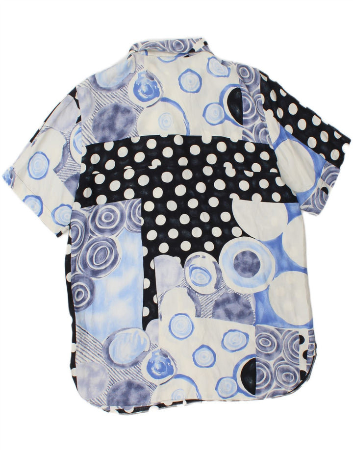 Vintage γυναικείο κοντομάνικο πουκάμισο μπλούζα UK 14 μεγάλο μπλε συνονθύλευμα βισκόζη