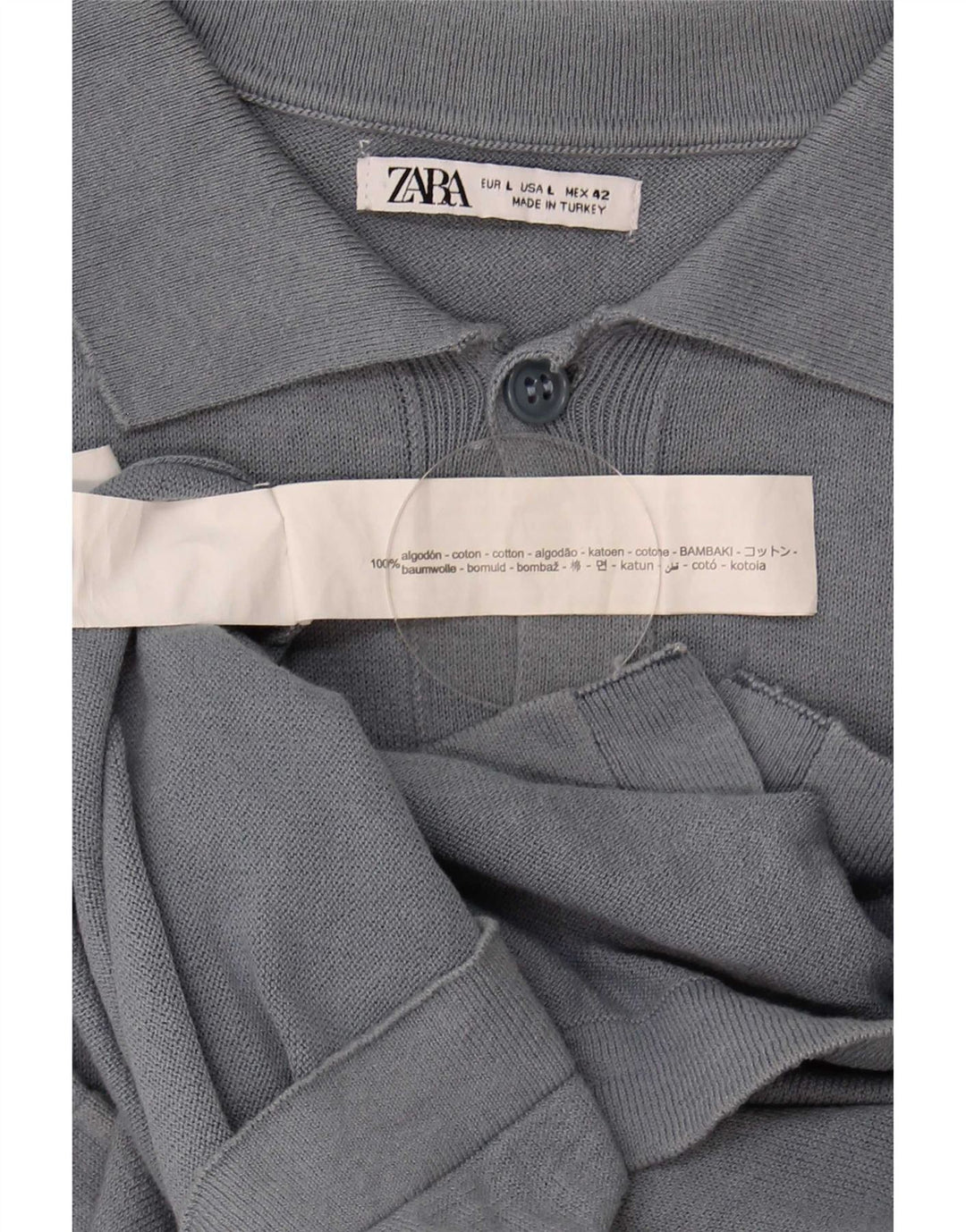 Ανδρικό πουλόβερ Zara με κοντό μανίκι ζακέτα μεγάλο γκρι βαμβακερό