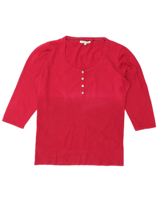 LAURA ASHLEY Γυναικείο πουλόβερ με 3/4 μανίκια με κουμπιά λαιμόκοψη UK 18 XL Κόκκινο