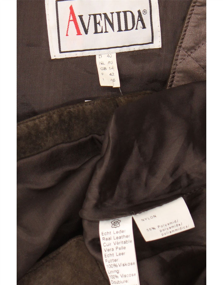 VINTAGE Γυναικείο καπιτονέ Gilet UK 14 Μεγάλο Καφέ Δέρμα