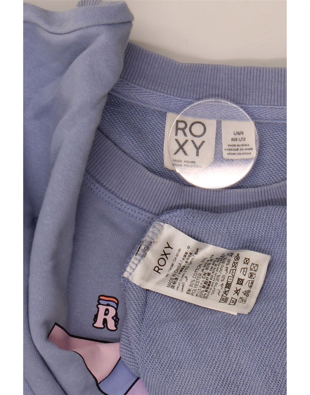 Γυναικείο γραφικό φούτερ ROXY Oversized Crop Jumper UK 16 Large Blue